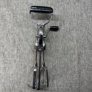 Vintage Ekco Hand Crank Egg Beater Stainless Steel USA Chrome Black Handle MCM